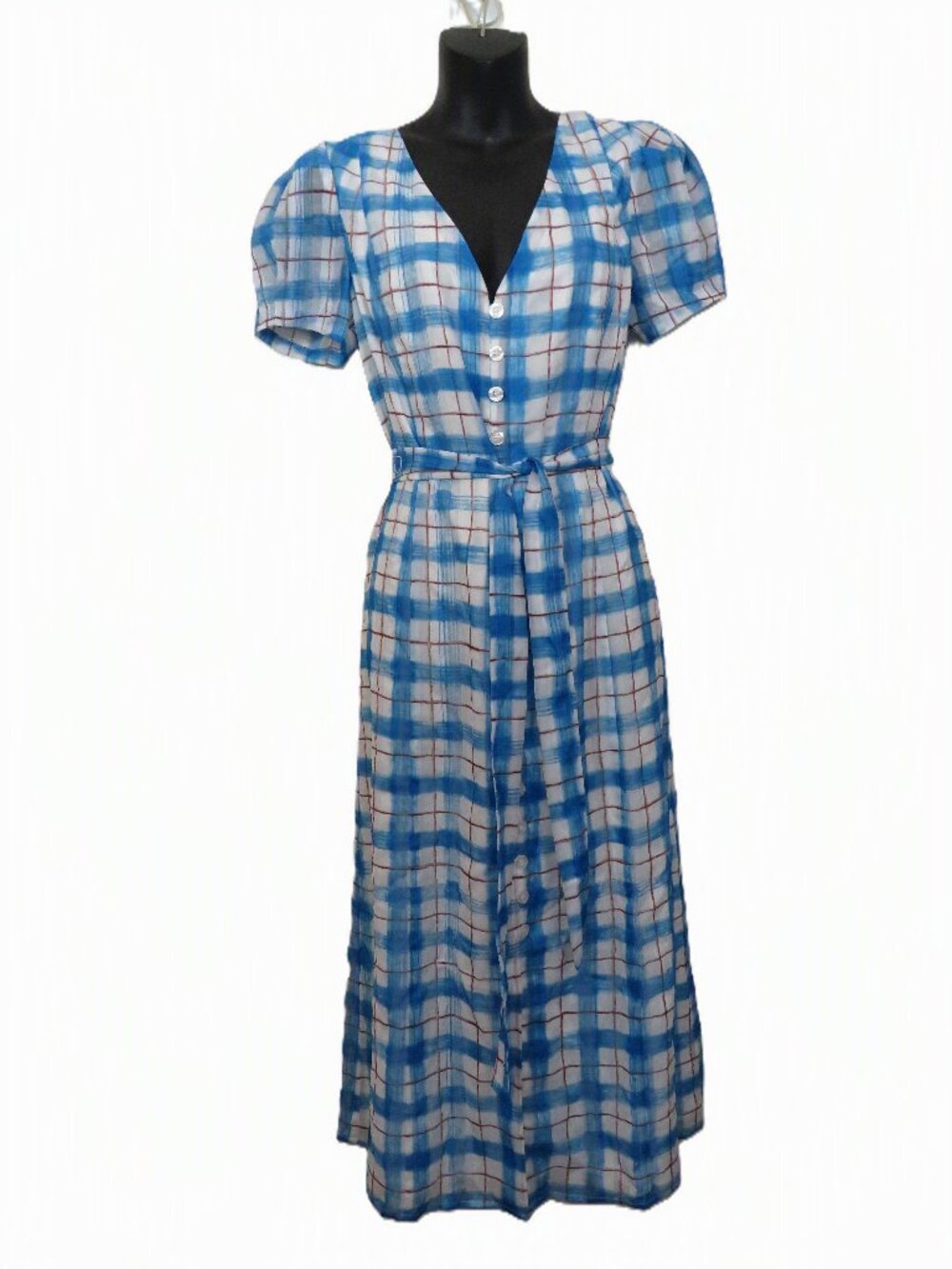 Joe's Jeans size XS Halle Midi Dress Button Up Blue Plaid Tie Waist NEW $288